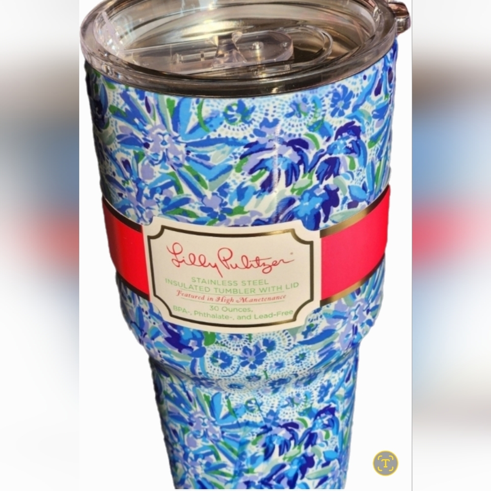 Lilly Pulitzer insulated wine or coffee tumbler with lid 30 Oz beach cup